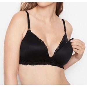 Victoria's Secret Nursing Bra 32DDD Black Wireless Lace Maternity Lingerie NEW